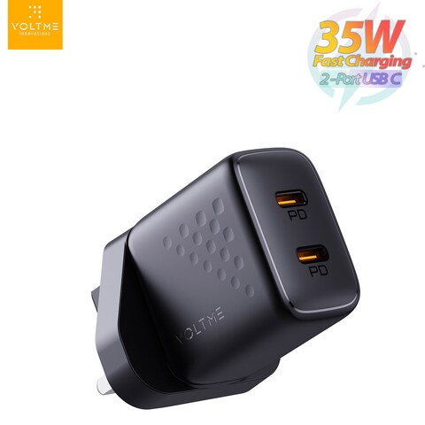VOLTME
35W USB C Charger, GaN3 Fast Charging Type C Adapter Dual USB‑C Ports, Wall Charger Plug Compatible with iPhone 15 Plus/15 Pro/14/13/12 Series, Galaxy, Pixel 4/3, iPad/iPad mini, and More Black