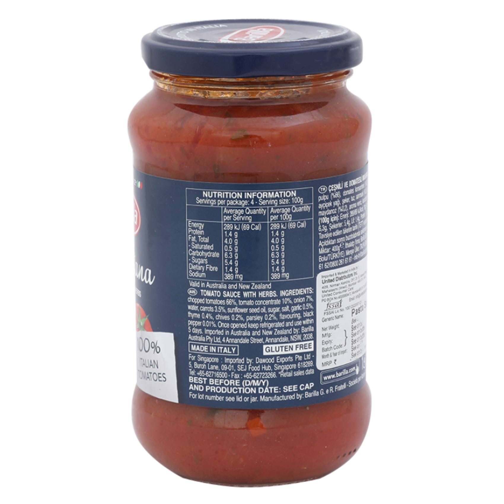 Barilla Napoletana Pasta Sauce With Mediterranean Herbs 400g