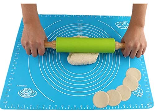 Generic Silicone Non-Stick Rolling Pin Wooden Handle Flour Dough Pastry Roller Baking Tools