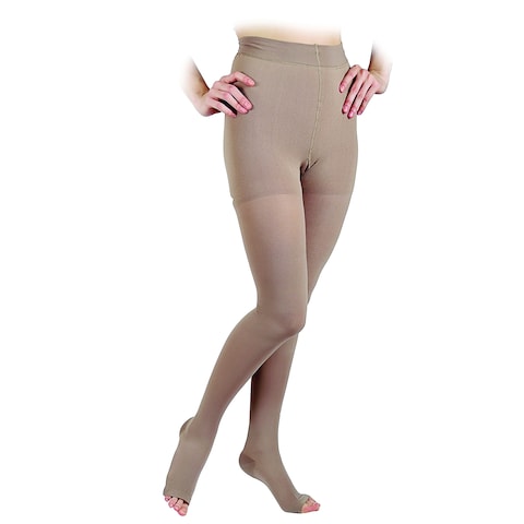 Go Silver Panty Hose, Compression Socks,Class 1 (18-21 mmHG) Open Toe Flesh Size 4