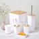 Bamboo Bathroom Accessories Set of 6 Latest Design 6 Pieces Bathroom Accessory Set Soap Dispenser Toothbrush Holder Tooth Mug Soap Dish Toilet Brush Rubbish for Bathroom Home Decor (White)