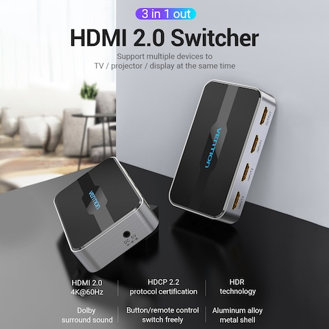 Generic-Vention 3 in 1 out HDMI Switcher 4K HD HDMI 2.0 Splitter with Remote Control for Laptop/DVD Player/PC/4K HDTV/LCD/Projector