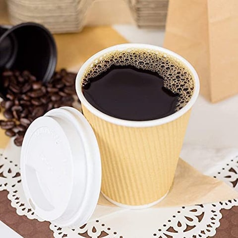 Marrkhor Disposable Ripple Cup Brown 8Oz With Lid - Kraft Hot Tea, Coffee, Kahwa, Hot Drinks &amp; Natural Brown - 30 Pieces