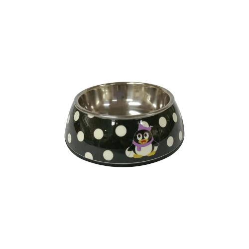 Nutrapet Applique Melamine Round Bowl BLack & White Polka Small