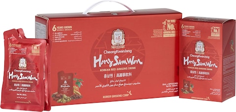 Cheongkwanjang Hong Sam Won, Korean Red Ginseng Drink, Caffeine, Free Energizing Wellness Drink, Set Of 3 Boxes, 10 Pouches Per Box, 1500ml