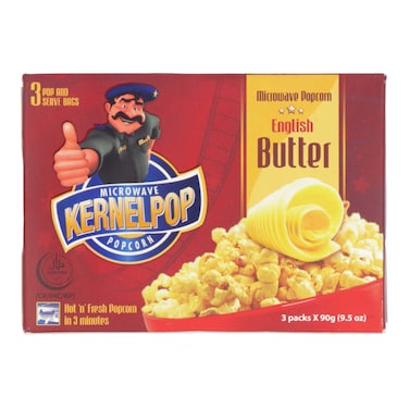Microwave Kernelpop Popcorn English Butter 90 gr (Pack of 3)