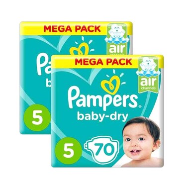Pampers Baby-Dry Diapers Size 5 11-16kg Giant Pack 70 Diapers Pack of 2
