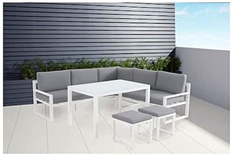 Yulan Outdoor Aluminium L-Shaped Corner Sofa, Outdoor Terrace Dining Table, Living Room Sofa Set For Living Room Office Lounge (White) Yl21510-494