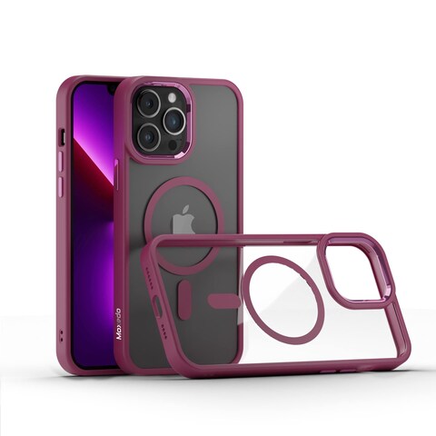 Moxedo Magnetic Protective Case 360 Protection Clear Case Hard PC with Built-in Strong Magnets Compatible with MagSafe Designed for iPhone 12 Pro Max 6.7 inch (Red)