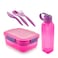 M-Design Lunch Set - 2.1L Lunch Box with 800ml Water Bottle and 3-Piece Cutlery Set - Pink/Purple