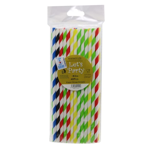 LETS PARTY STRIPES PAPER STRAW 40