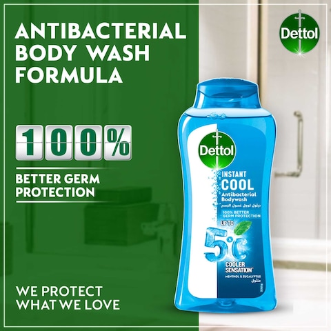 Dettol Instant Cool Antibacterial Bodywash and Shower Gel, Menthol &amp; Euclayptus, 250ml