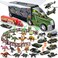 JOYIN Dinosaur Carrier Truck with 12 Dinosaurs and 13 Vehicles Dino Park Pretend Play Toy with Military Vehicle, Tanks, Helicopter, Dinosaur Figures