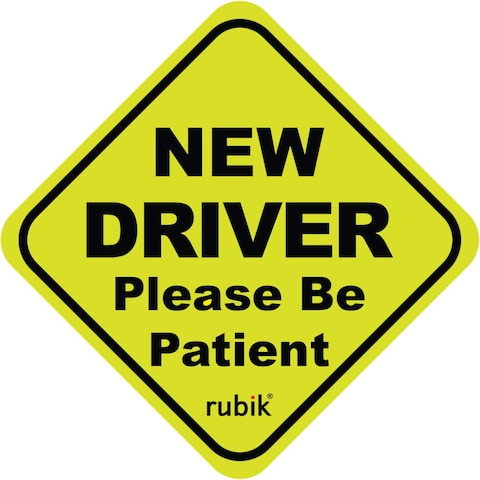 Rubik Magnetic New Driver Car Sign Sticker, Driver Please Be Patient, Highly Reflective Removable &amp; Reusable for Car SUV Van Drivers 15x15cm