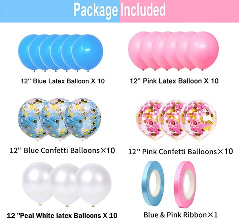 Party Time Gender Reveal Party Balloons 50 pcs 12 inch Blue and Pink Confetti Latex Balloons For Birthday Baby Shower Gender Reveal Party Supplies and Decorations