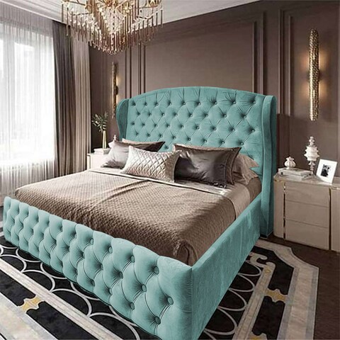 إن هاوس سيرين هيكل سرير منجد بالمخمل - نفر ونص - 200×140 سم - تركواز