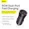 Baseus Fast Car Charger Adapter 60W Dual USB Quick Charge QC 3.0 and PD Fast Charging Car Plug for iPhone 14/14 Pro Max, 13/13 Pro/12 Pro Max/11Pro Max, New iPad 9,iPad mini-6,Galaxy S23 S10 Black
