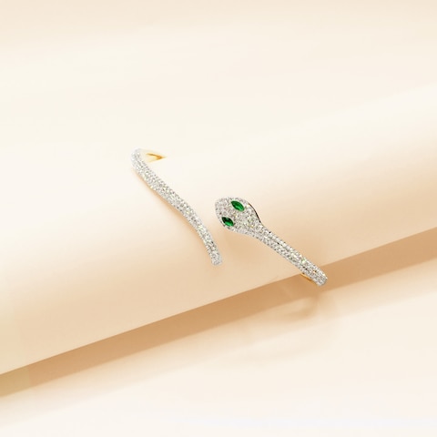 JANNAH Women&#39;s Fashion Bracelet | Rhinestones Snake with Green Eyes Curved Bar Design Bangles Jewelry Gifts for Women Ladies