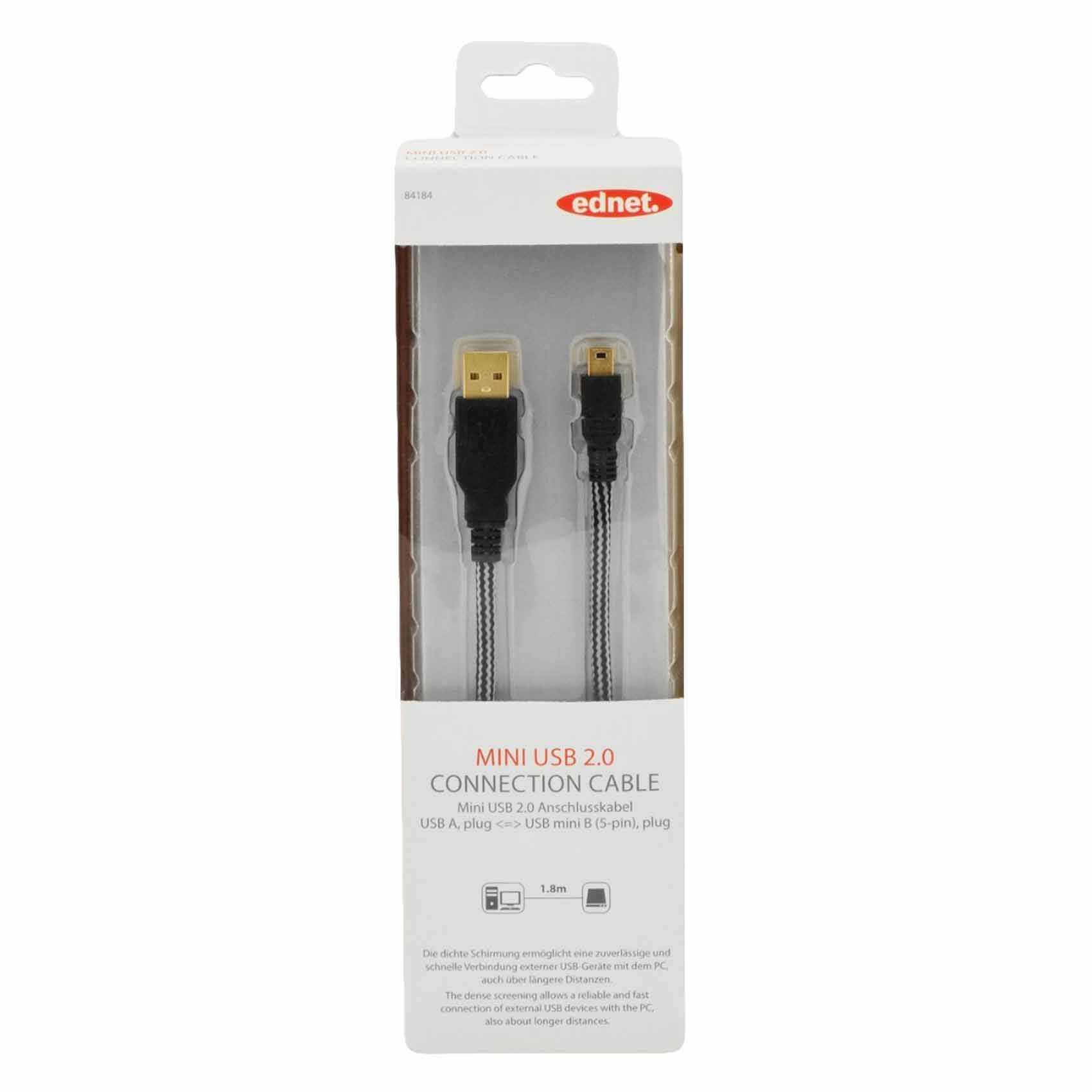 Ednet USB 2.0 A To B Data Sync And Charging Cable 1.8m Black