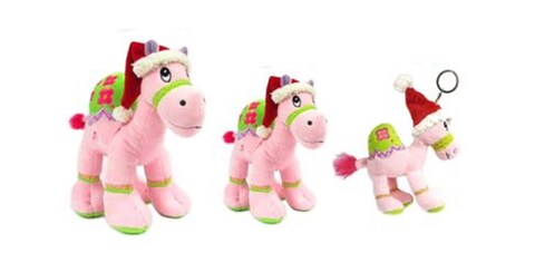 Bundle items - Pink  camel with Santa hat, size 25cm. +
Pink  camel with Santa hat, size 18cm. +
Pink camel with keyring attachment with Santa hat, size 12cm
