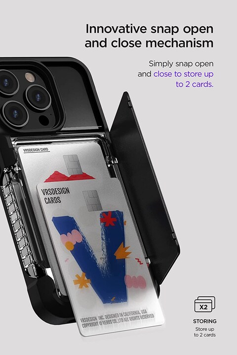 VRS Design Neo Flip designed for iPhone 14 PRO case cover wallet [Semi Automatic Snap door] Credit card holder Slot [2 cards] - Black