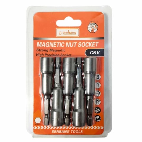 Magnetic Nut Socket For Drill, 8mm Drill Nut Socket, Strong Magnetic - Chromium-vanadium (CRV) 5 Pcs Set