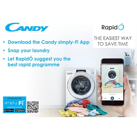 Candy RapidO Washing Machine 12.5kg - RO141256DWMC8-19 - 1400rpm - White - WiFi+BT - Steam Function