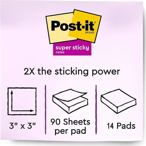 Post-it Super Sticky Notes -14 Pads, 90 Sheets/Pad- Total of 1260 sheets