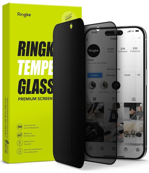Ringke iPhone 15 Pro Max Screen Protector, Privacy Tempered Glass Screen Guard With Installation Jig