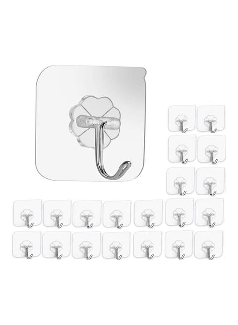 Generic 20-Piece Heavy Duty Self-Adhesive Hooks Clear/Silver 6X6cm