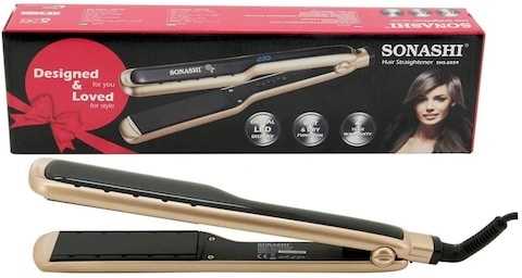 Sonashi WetDry Hair Straightener 68W Ceramic Coating Plate Sleek Design with Blue Digital LED Display, Lock and Temperature, Up to 220C, Overheat Protection SHS-2059 Gold/Black 315x48.4x39mm
