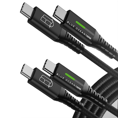 BLUE OCEAN USB C Cable 100W PD 5A QC Fast Charging With LED Display 480Mbps Data Cable, Nylon Braided Type C Data Cord Compatible for iPad, MacBook Pro Air Samsung S22 &amp; Android, 2Mtrs