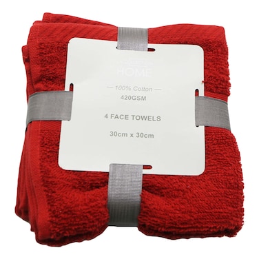 4 Face Towelsred30X30 Cm