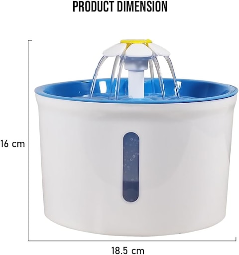 Cat water fountain with water level window, Flower fountain 1.6L water dispenser for multiple pets with replacement filters, Three modes drinking fountain (16 cm) Blue