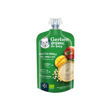 غربر أورغانيك هريس عضوي للرضع بالتفاح، المانغو والشوفان 110 غرام