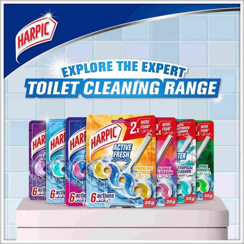 Harpic Active Fresh Marine Splash Toilet Cleaner Rim Block, 35g x 2