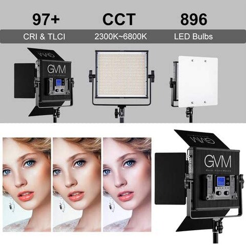 GVM 896S-2L LED Bi-Color Video Lights with Joint Control, Variable CCT 2300K-6800K and 10%-100% Brightness with Digital Display for Video Studio Shooting, LED Panel Light + Barn door (2-Light Kit)