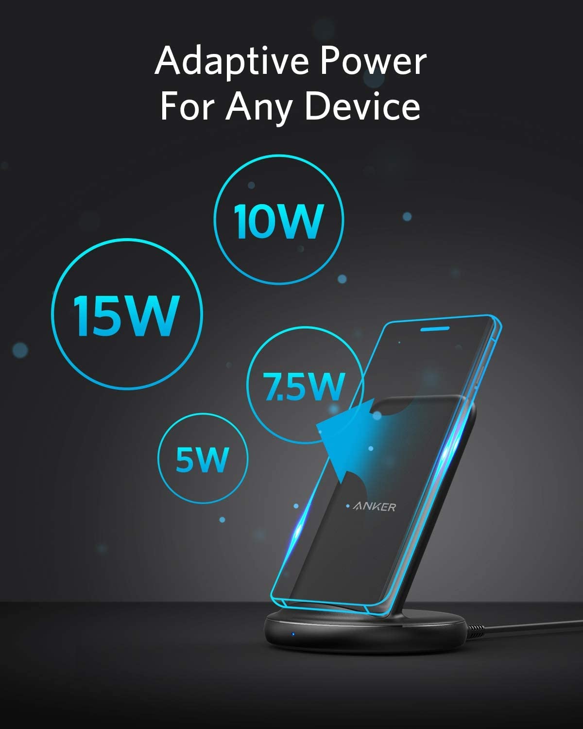 Anker Wireless Charger With Power Adapter, Powerwave II Stand, Qi-Certified 15W Max Fast Wireless Charging Stand For iPhone SE, 11 Pro, XS, XS Max, XR, X, 8, Galaxy S10 S9, Note 10 Note 9