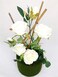 Floral Arrangement White Flowers Green Leaves Bamboo Sticks Grass Base 50cm