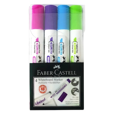 فابر - كاستل أقلام تحديد للسبورة البيضاء برأس مشطوف ،  4 قطع- متعددة الألوان