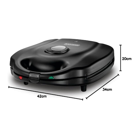 Black + Decker 3 in 1 Sandwich and Waffle Maker 4 Slices 1400 Watt - Black- TS4130-B5