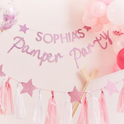 Ginger Ray Glitter Customizable Pamper Party Bunting with Letters- 2.5 Meter Length- Pink