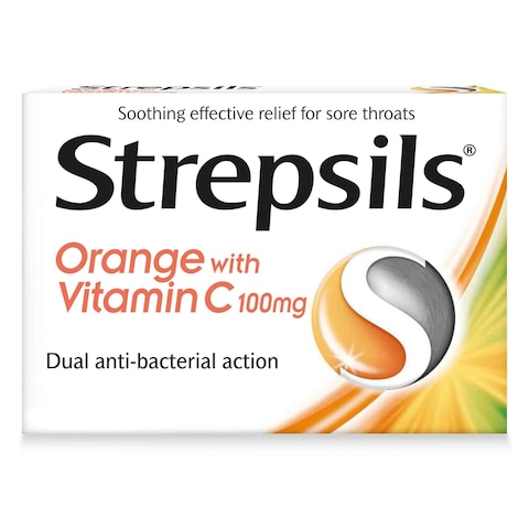 Strepsils Orange with Vitamin C Dual Anti-Bacterial Action Fast Effective Relief from Sore Throats 36 Lozenges