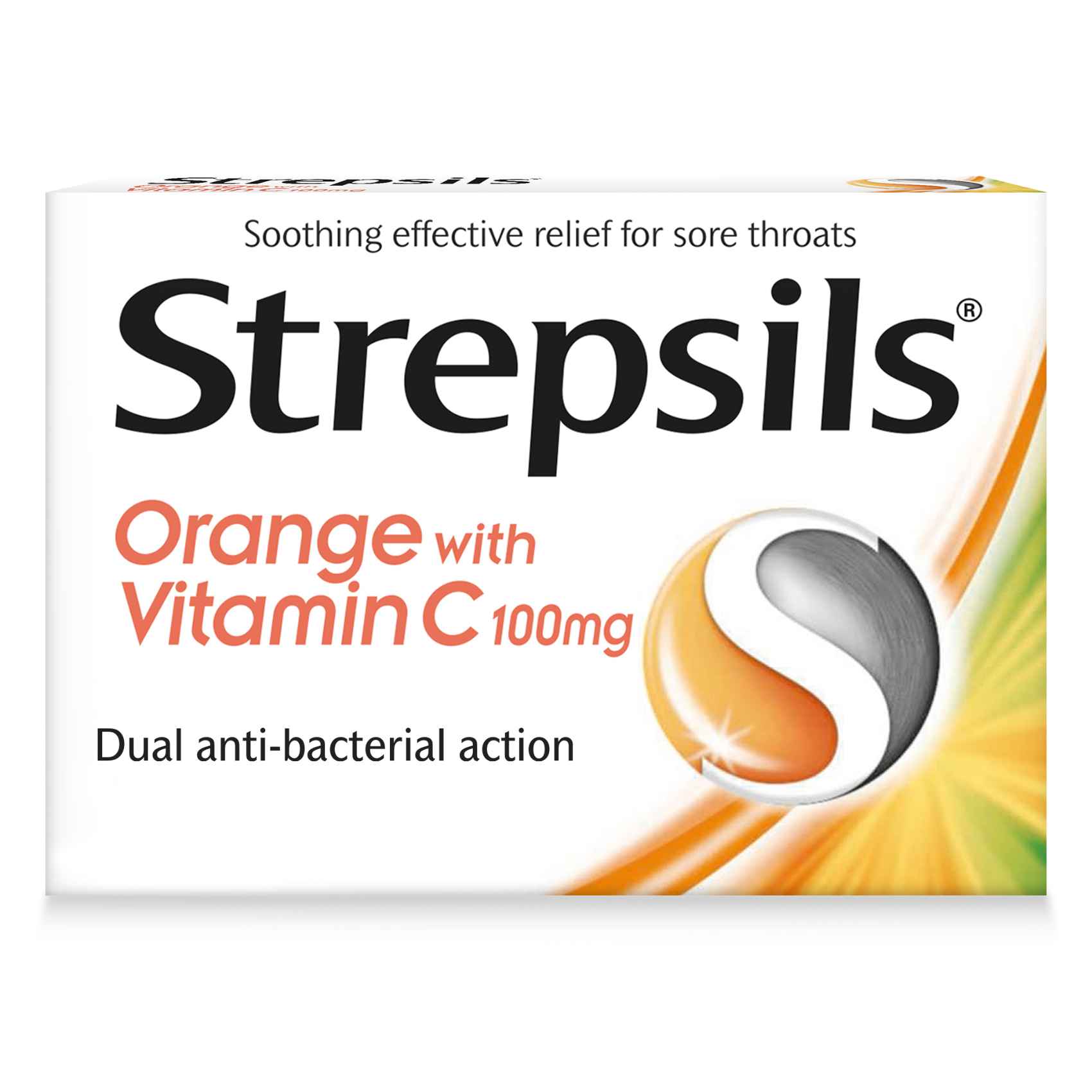 Strepsils Orange with Vitamin C Dual Anti-Bacterial Action Fast Effective Relief from Sore Throats 36 Lozenges