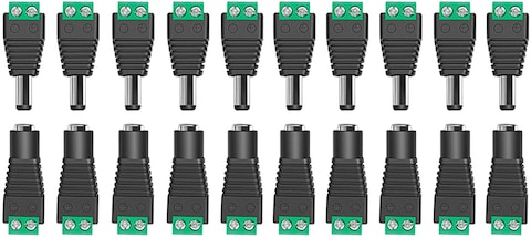 XBW （10 x Male + 10 x Female) 12V DC Power Connector 5.5mm x 2.1mm 24V Power Jack Socket for Led Strip CCTV Security Camera Cable Wire Ends 10Pcs Plug Barrel Adapter