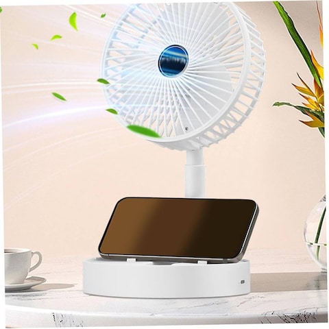 Portable For Travel, Desktop 3 Speeds Foldable 3 Blades Powerful Motor USB Rechargeable Table Quiet 180&deg; Angle Adjustable Desk For Bedroom Office White