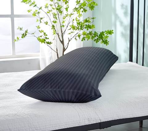 KLUB LINEN Long Body Pillow 1pc, Fabric: 100% Polyester 85 GSM Microfiber 1 cm Stripe Super Soft, Filling: 1300 gm Hollow Fiber Comfort, Breathable &amp; Ultra Soft , Size: 45 x 120 cm, Color: Dark Grey