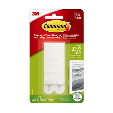 3M Command 17206-ES Picture Hanging Strips, Large, Holds 7.2 Kg. whole pack, 4 Pairs/Pack