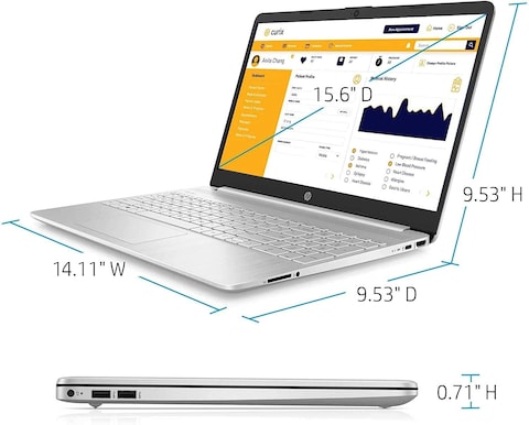 HP 15 DY Laptop, 15.6&quot; HD LED 220 Nits Display, Core i3-1005G1 Up to 3.4GHz, 16GB RAM, 512GB NVMe SSD, Intel Iris Plus Graphics, English Keyboard, Windows 10, Silver