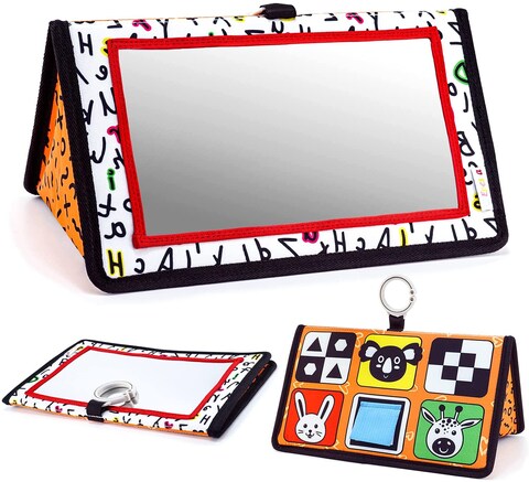 Epessa Floor Mirror Toy For Baby Tummy Time, Montessori Sensory Toys Black And White High Contrast Car Seat Stroller Gifts Toddlers